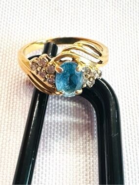 RING/PENDANT SET ~ Gold Blue Topaz Pendant and Ring Set 14K Yellow Gold